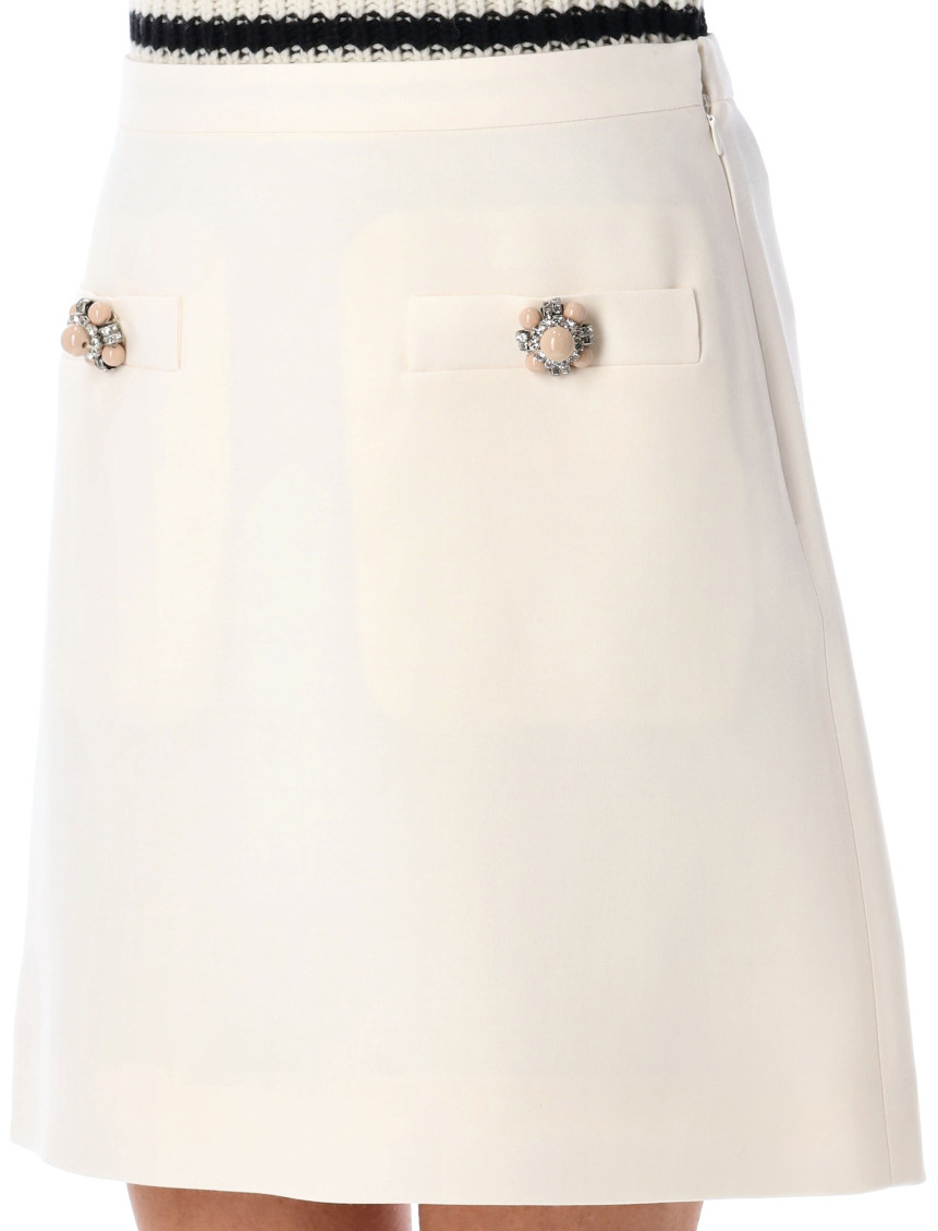 White Wool Blend Mini Skirt