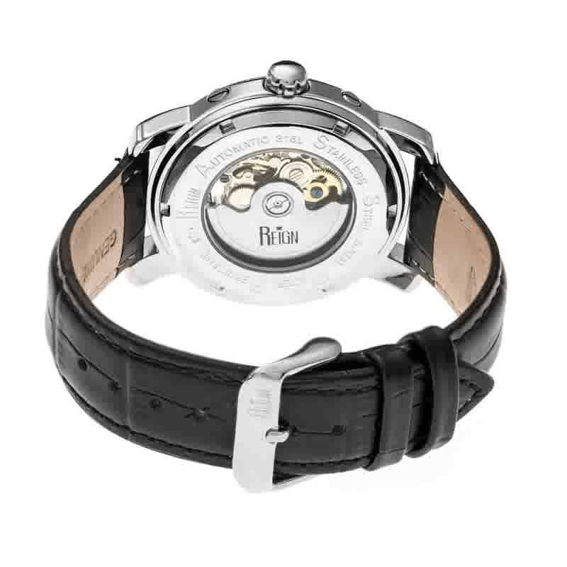 Kahn Black Skeleton Roman Numeral Black Leather Strap Mens Watch RN4304