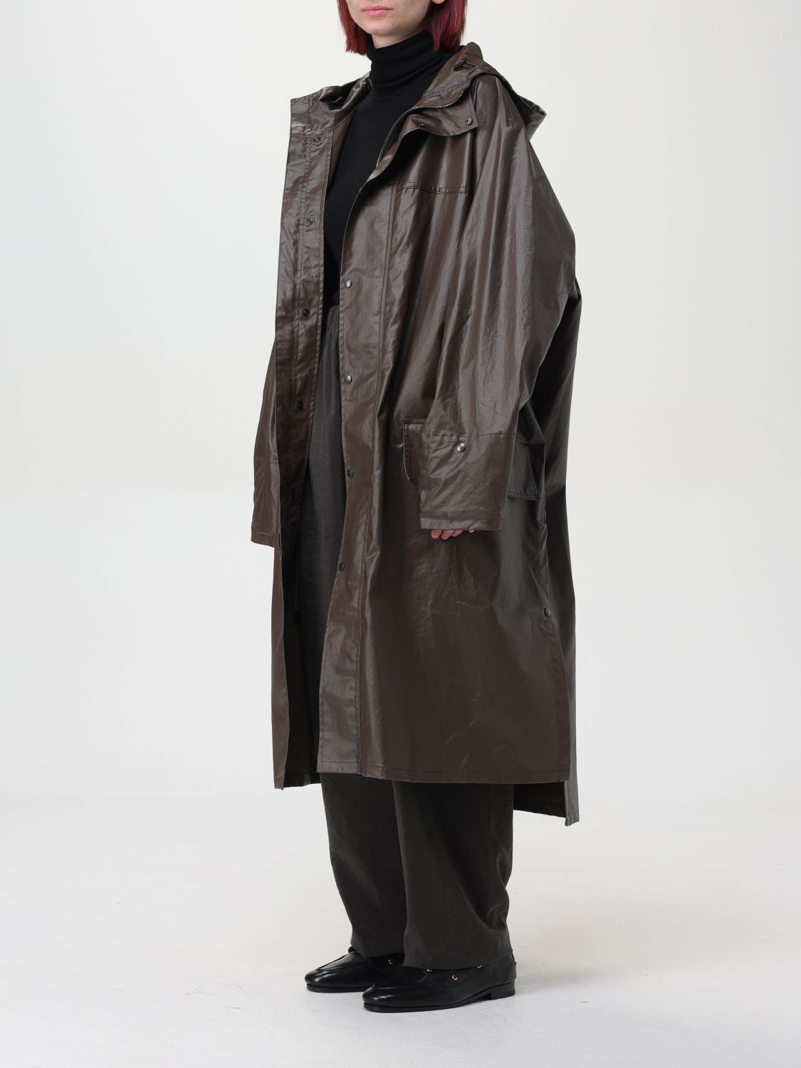 Hooded cotton raincoat - Brown