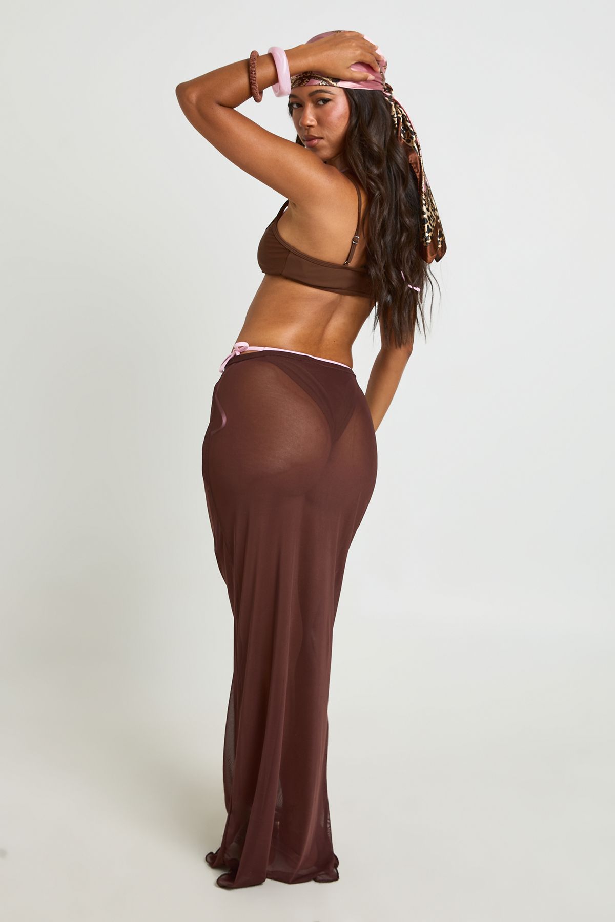 Boohoo Womens Sheer Mesh Beach Maxi Skirt - Chocolate