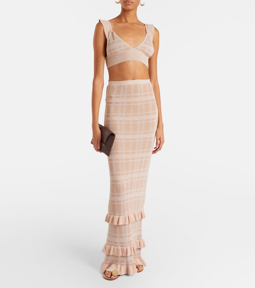 Petra checked ribbed-knit bra top