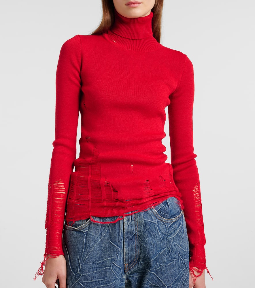 Distressed wool-blend turtleneck sweater