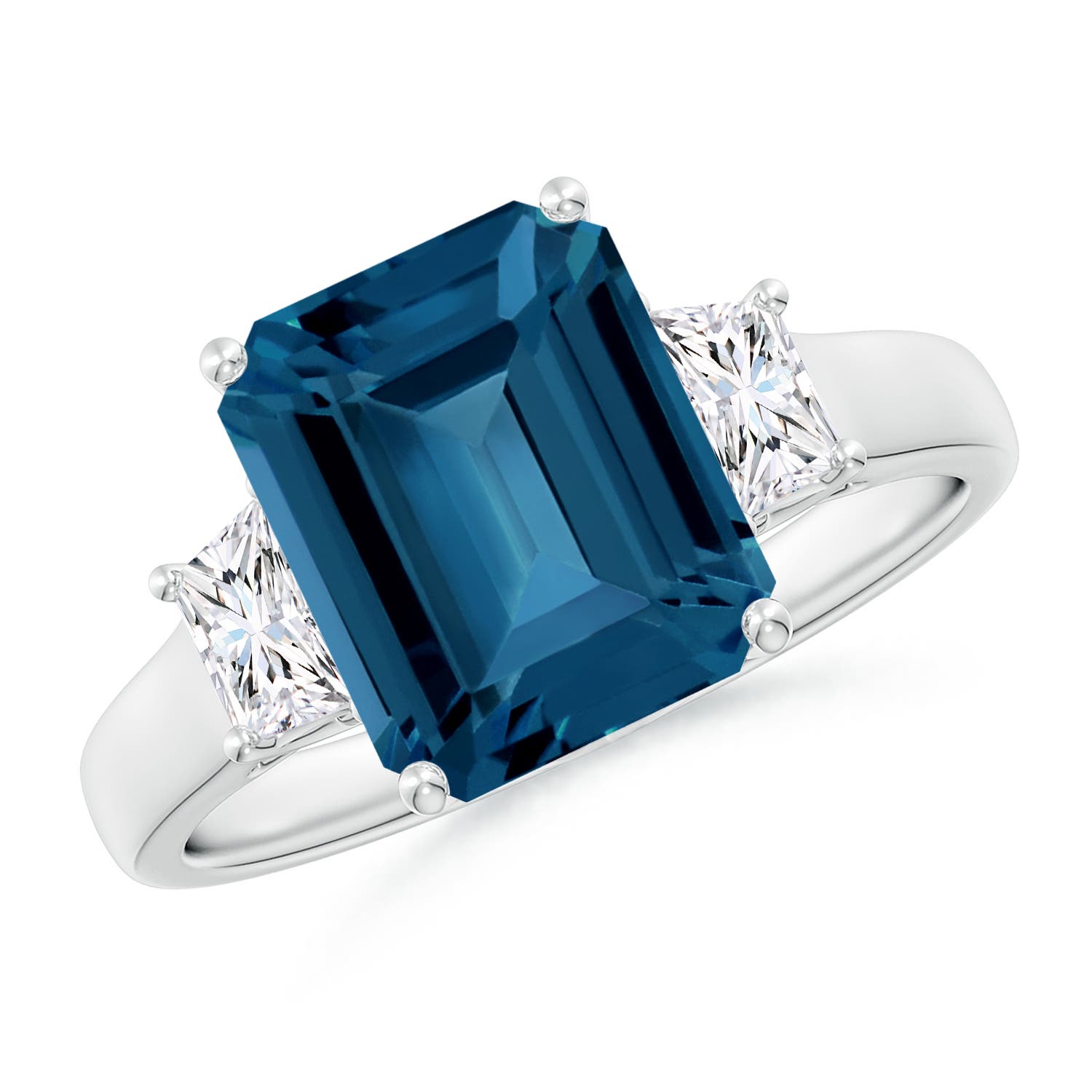 Angara 4.0 Carats Three Stone Emerald-Cut London Blue Topaz and Diamond Ring in Platinum