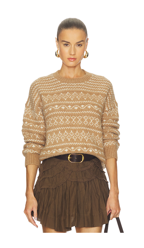 NAADAM Luxe Lofty Alpaca Fair Isle Crewneck in Camel Combo. M also in L