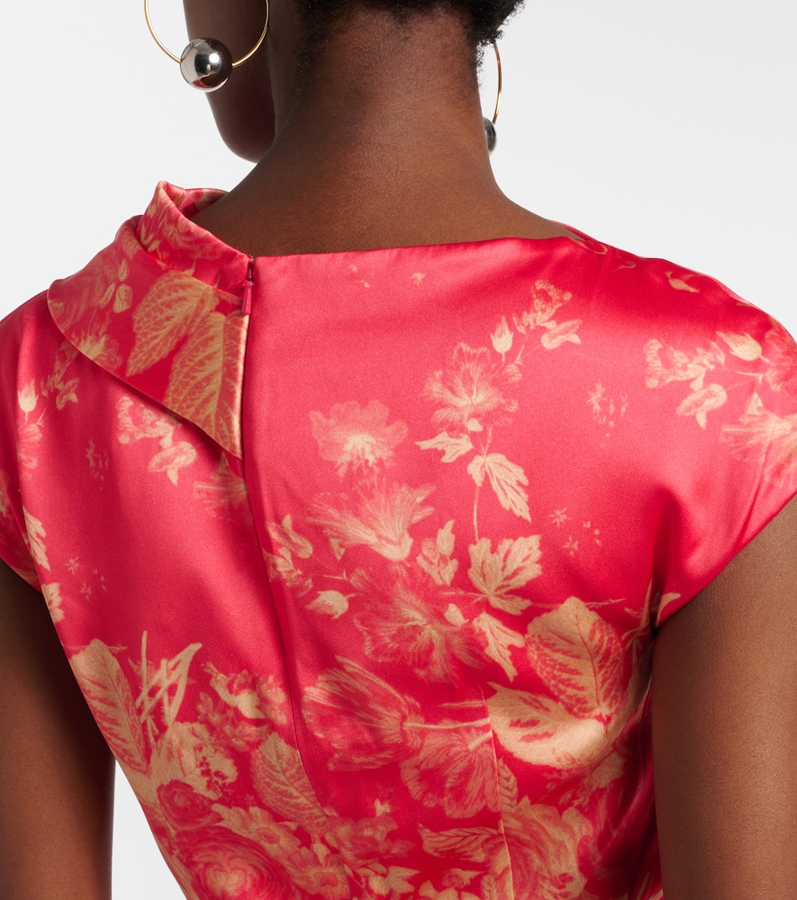 Draped floral duchess satin gown