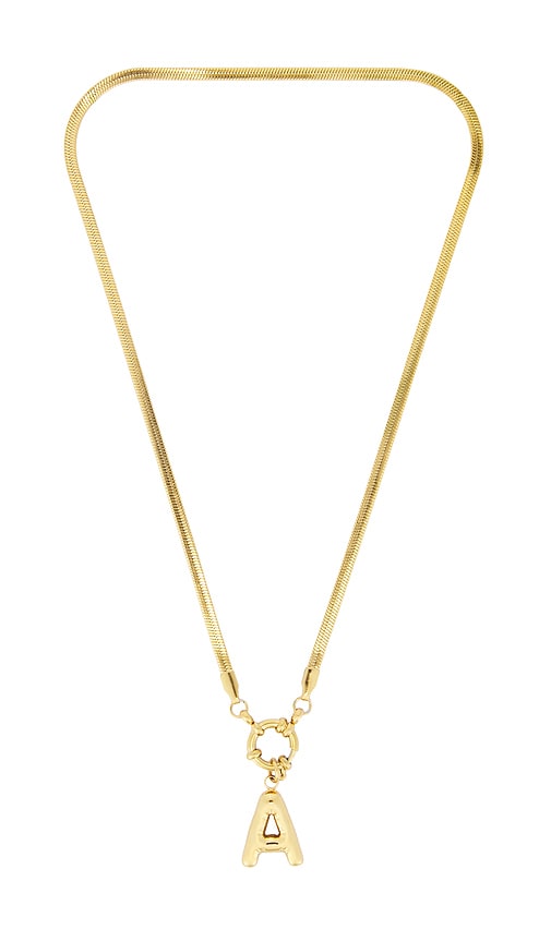 Petit moments Bubble Initial Herringbone Necklace in Metallic Gold.  V. Also in A, B, C, D, F, G, I, J, K, M, N, O, P, R, S, T