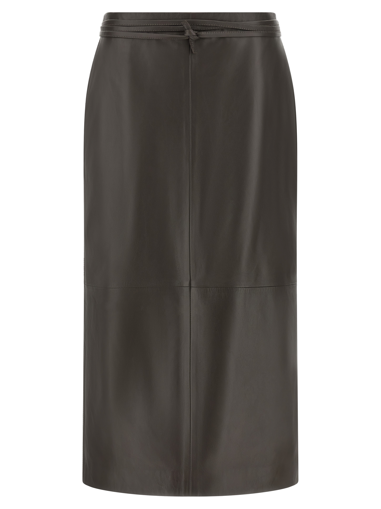 Lamb Leather Midi Skirt — Brown