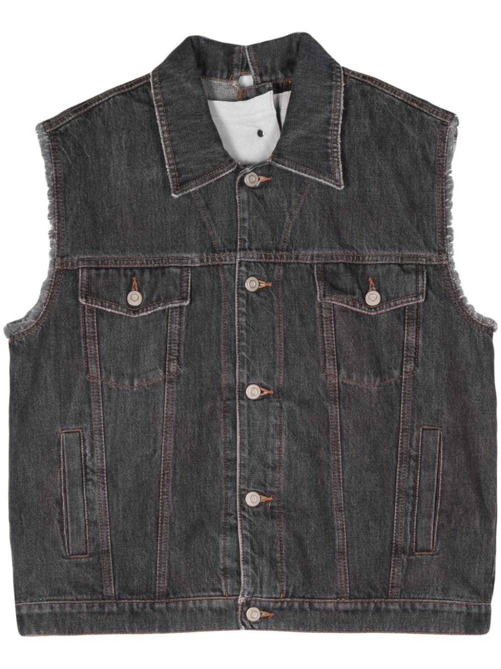 Raw-cut detail cotton denim vest - Grey