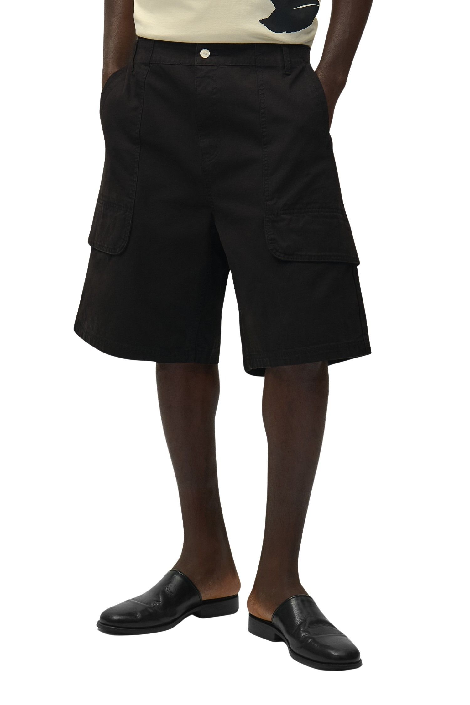 Canvas Cargo Shorts Black Cotton Pant - Men