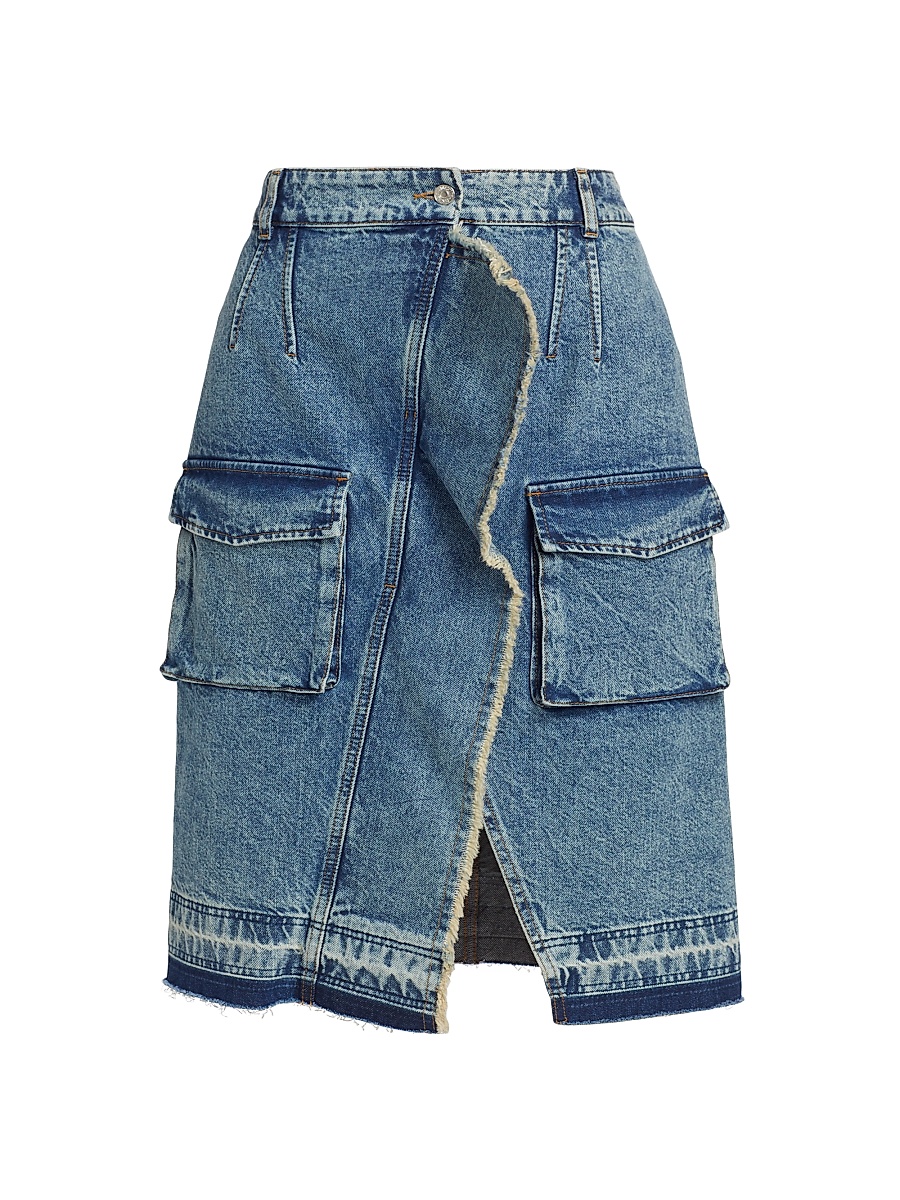 Women's Ruffled Cargo Denim Midi-Skirt - Multi Blue