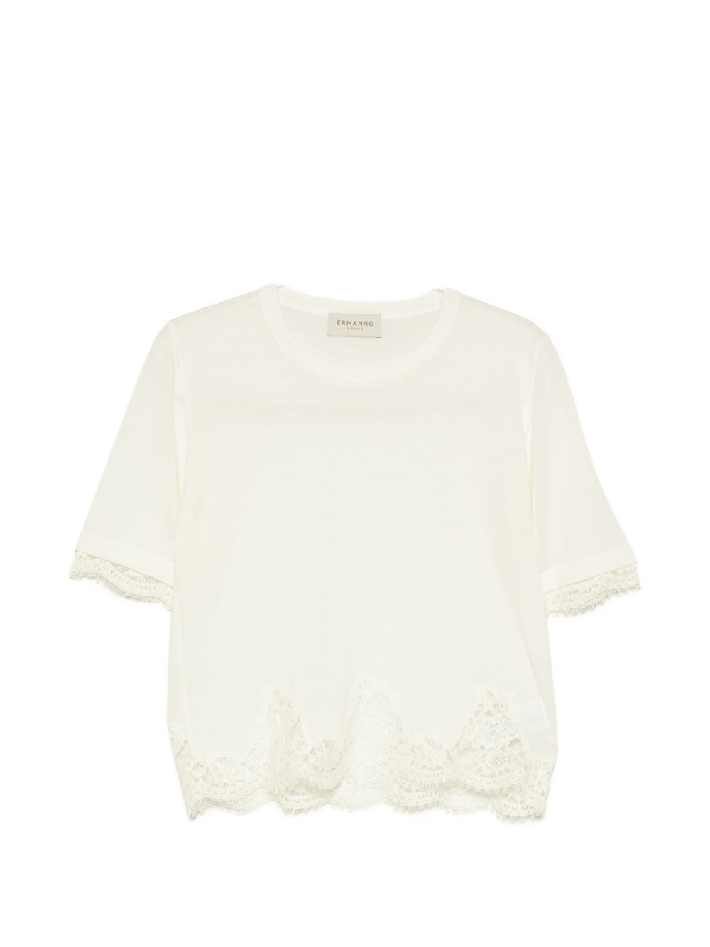 Lace-Trimmed T-Shirt — Cream