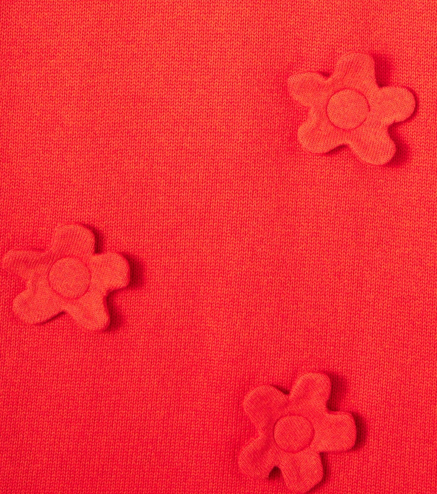 Floral-appliqué cotton and wool dress