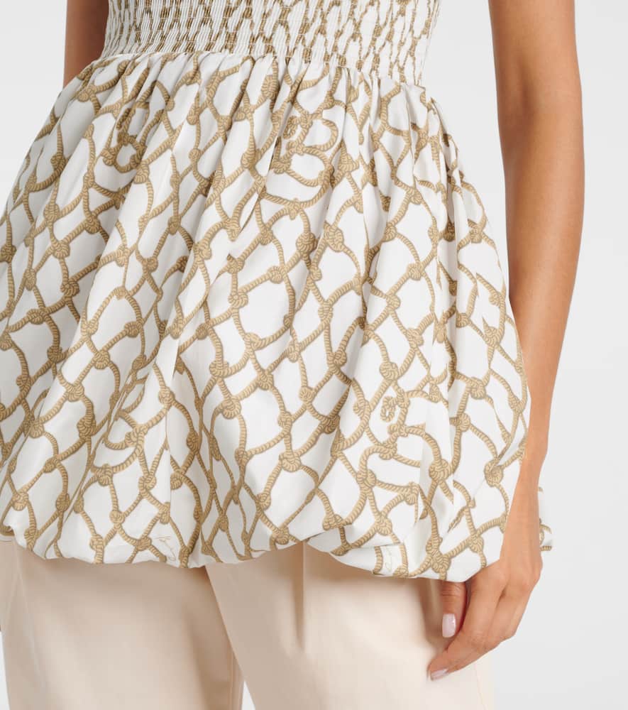 Knot shirred cotton minidress