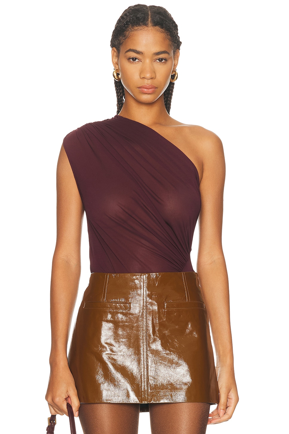 Atlein Asymmetric Draped Bodysuit in Black. - 38 also