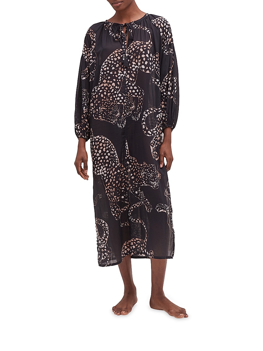 Women's Cotton Blouson-Sleeve Kaftan - Jag Navy