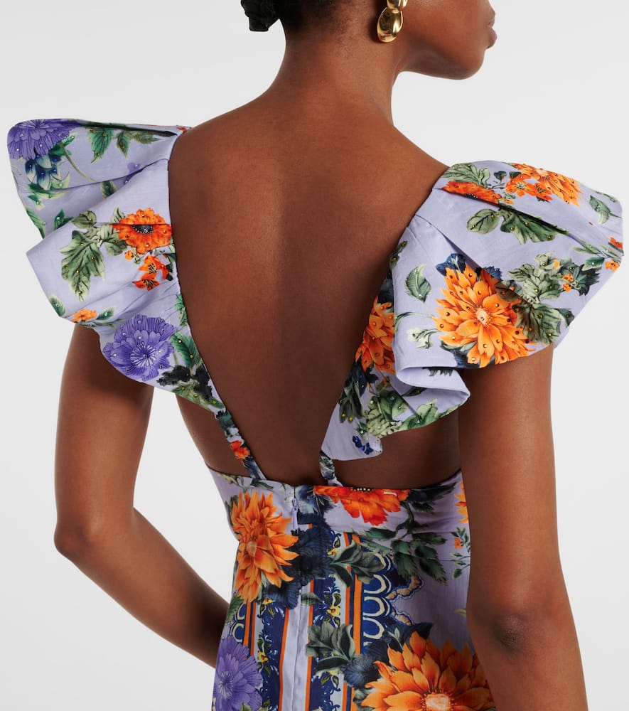 Printed linen and silk maxi dress