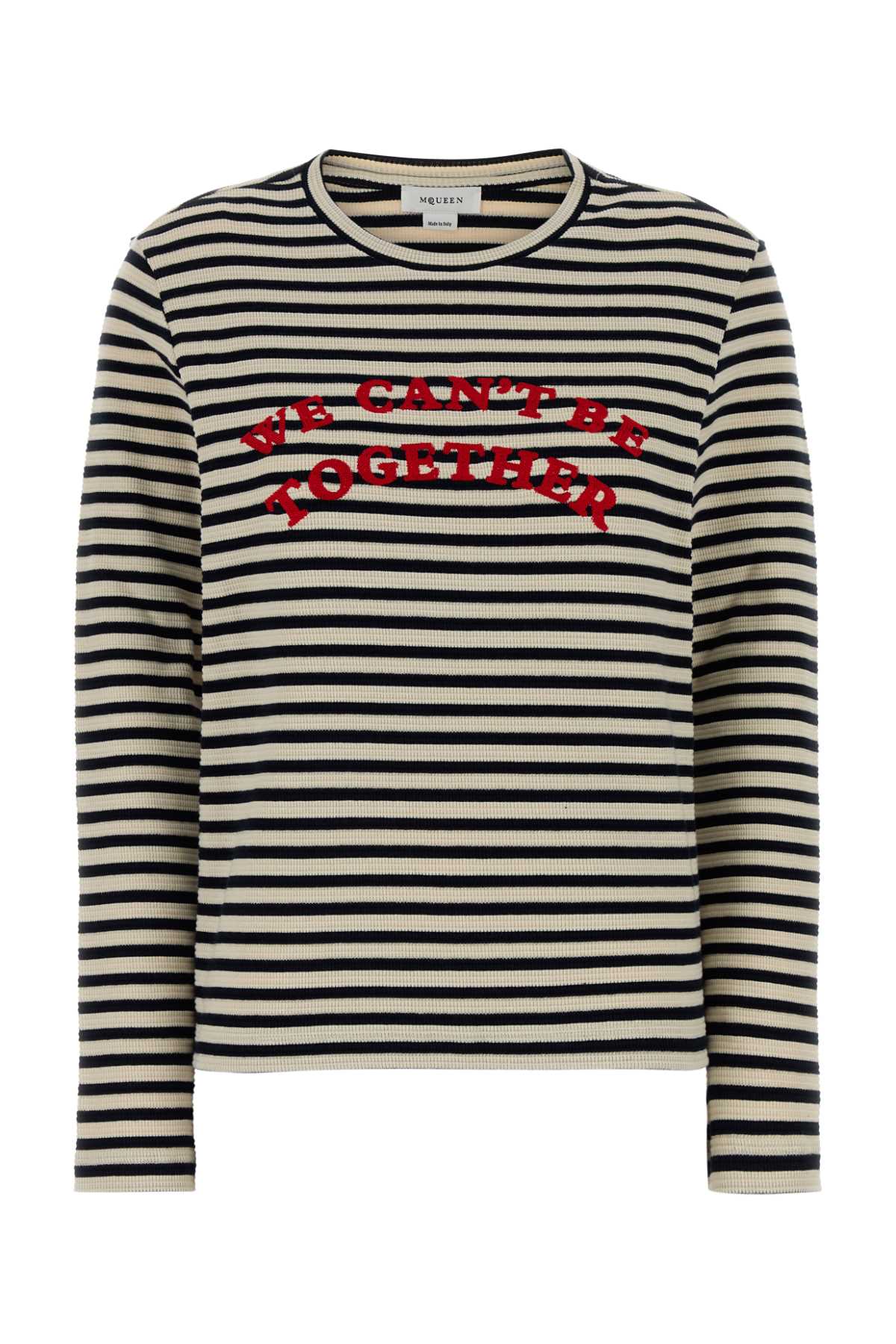 Embroidered Striped Cotton T-Shirt — Navy