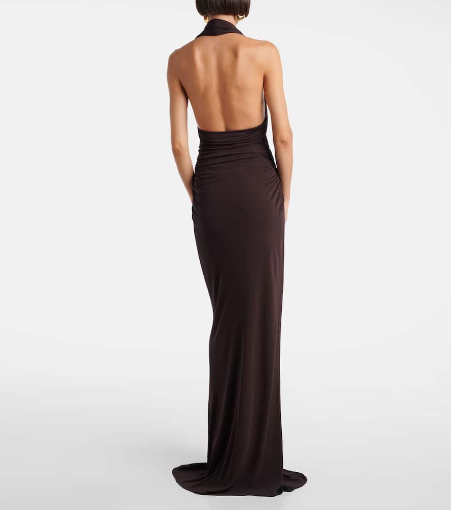 Cutout halterneck jersey maxi dress
