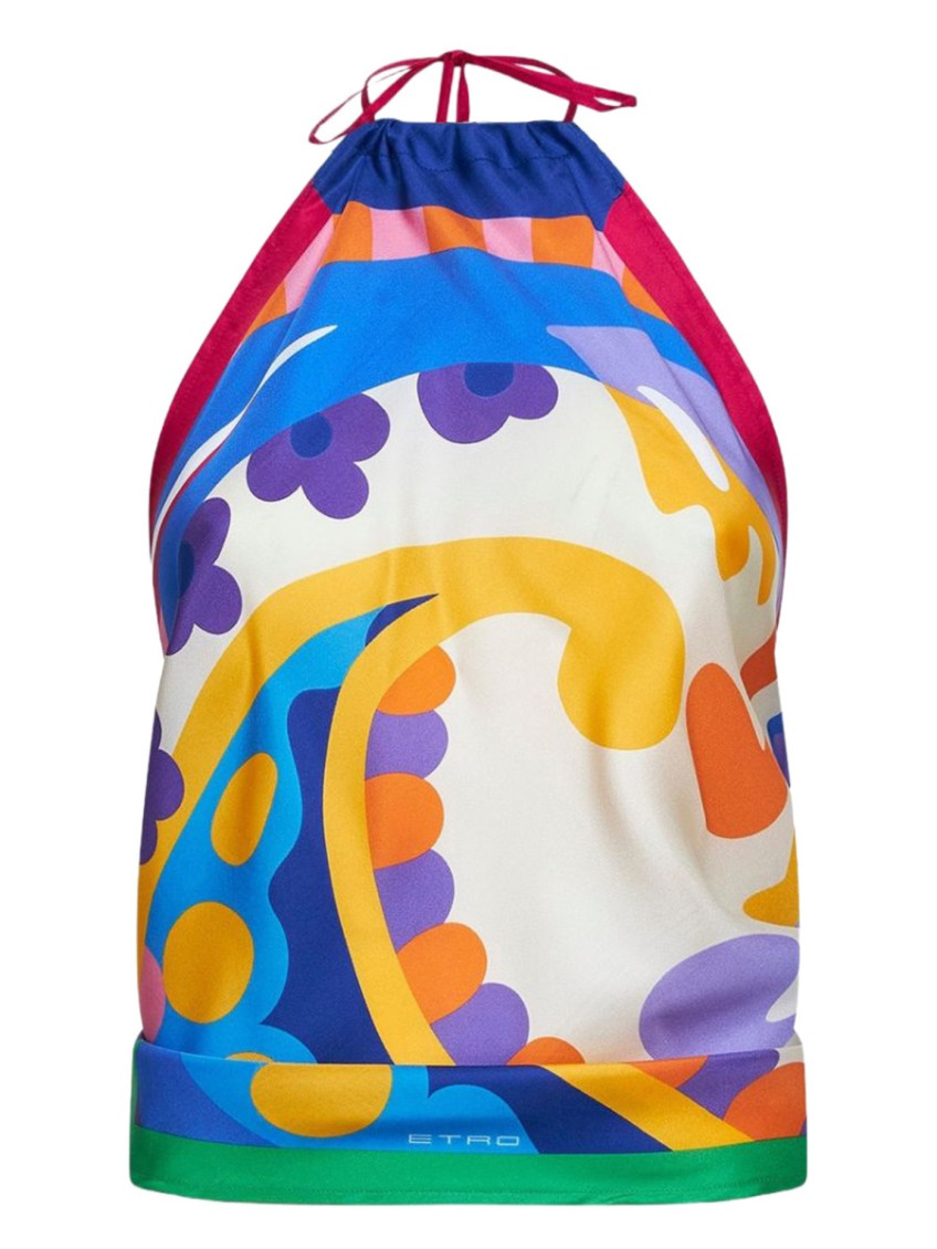 Multicolor Silk Sleeveless Top With All-Over Paisley Motif Woman