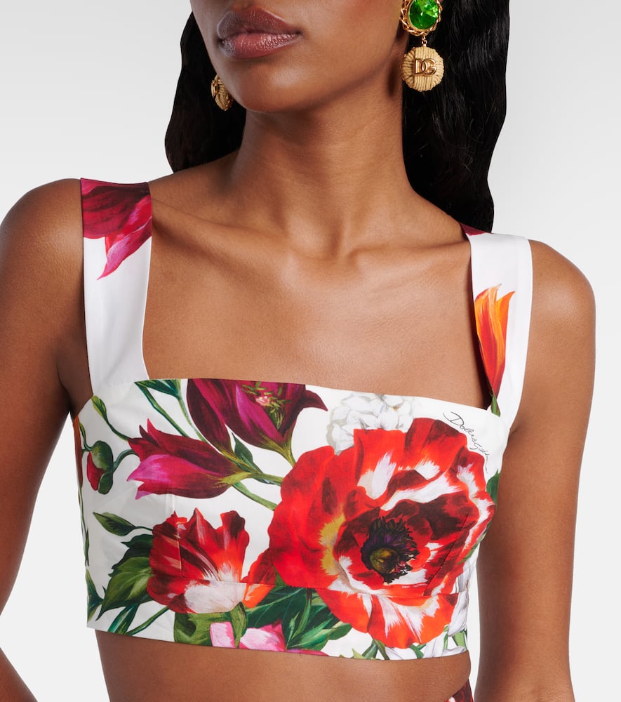 Floral cotton poplin bra top