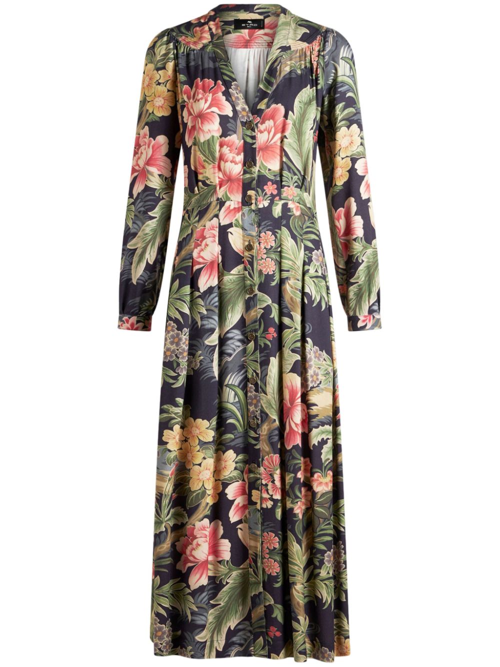 Floral-printed twill shirt dress - Blue