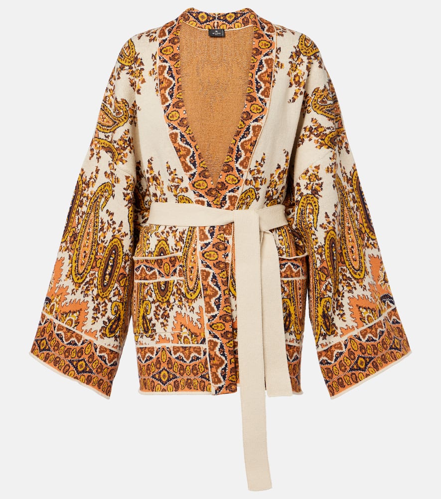 Jacquard cotton-blend wrap cardigan