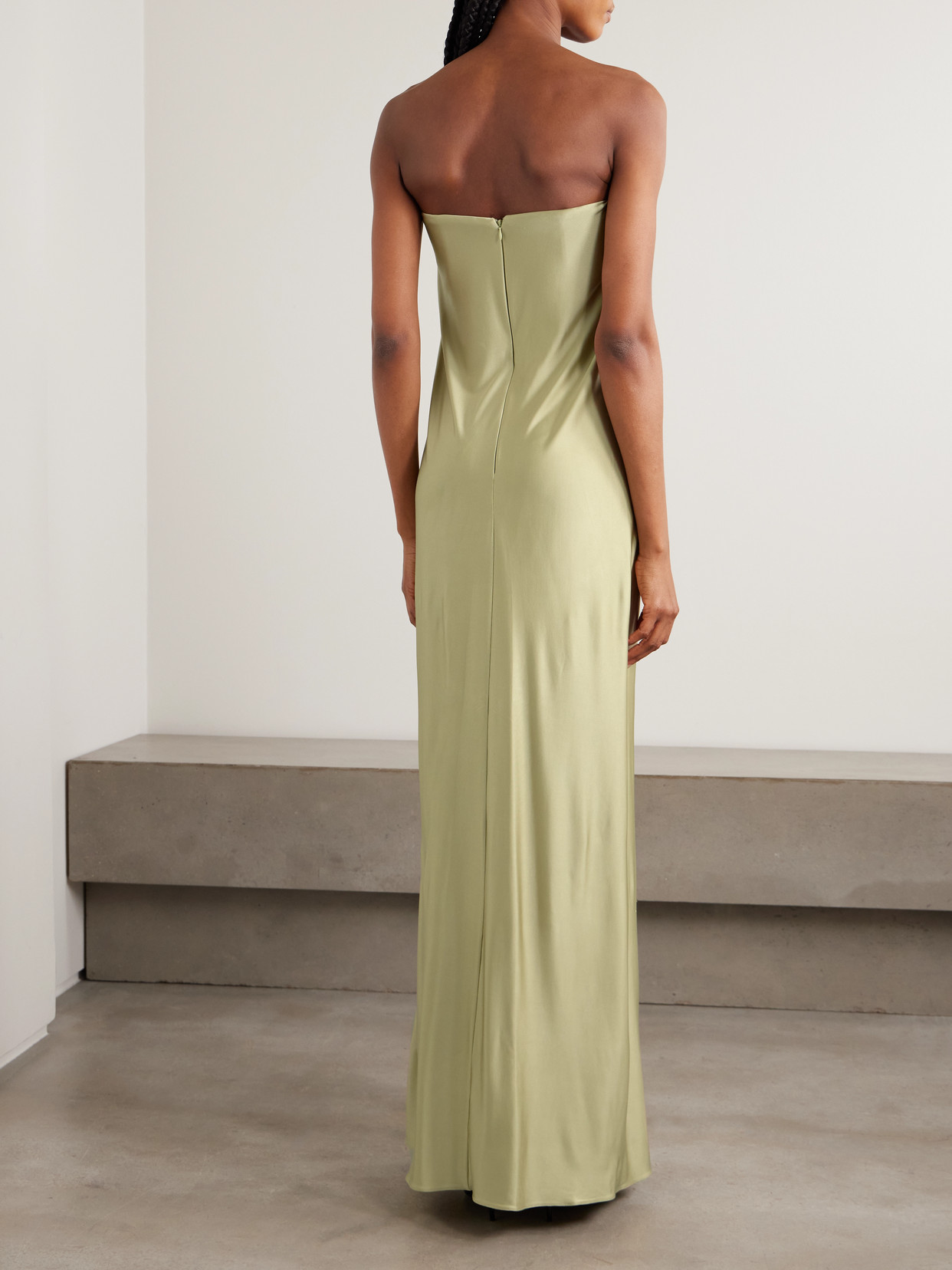 Olivienne Strapless Pleated Satin Gown - Green