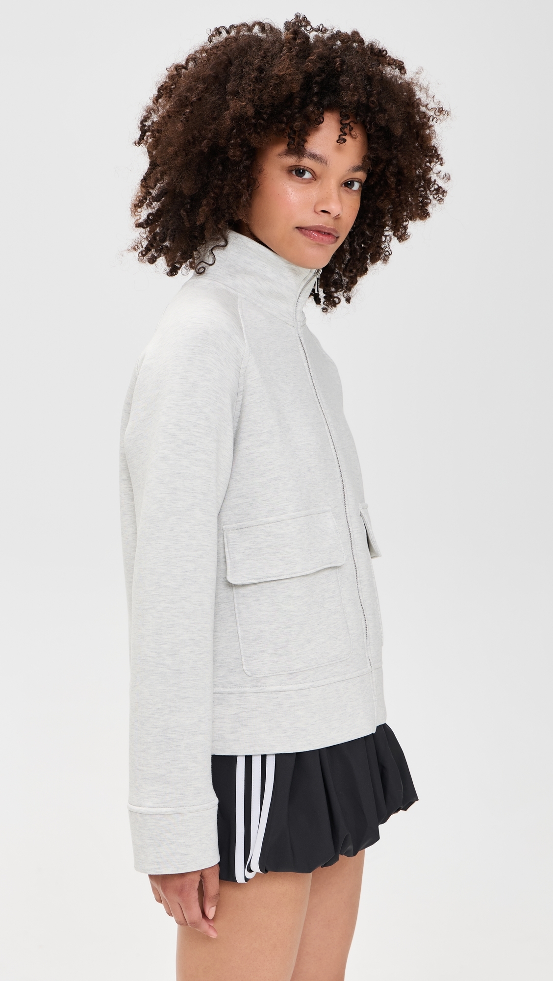 Wind Down Patch Pocket Zip Through Sweatshirt Ice Grey Marl