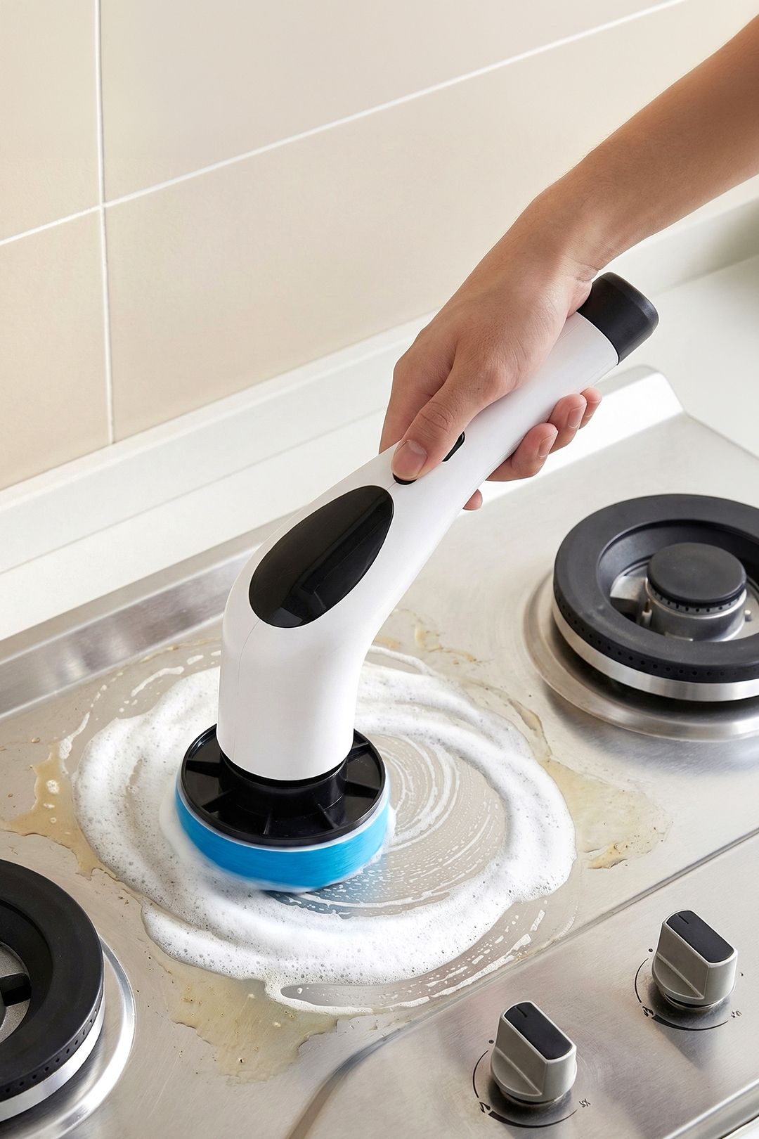 Living And Home 1 Cordless Handheld Electric Spin Scrubber With Long Handle In White