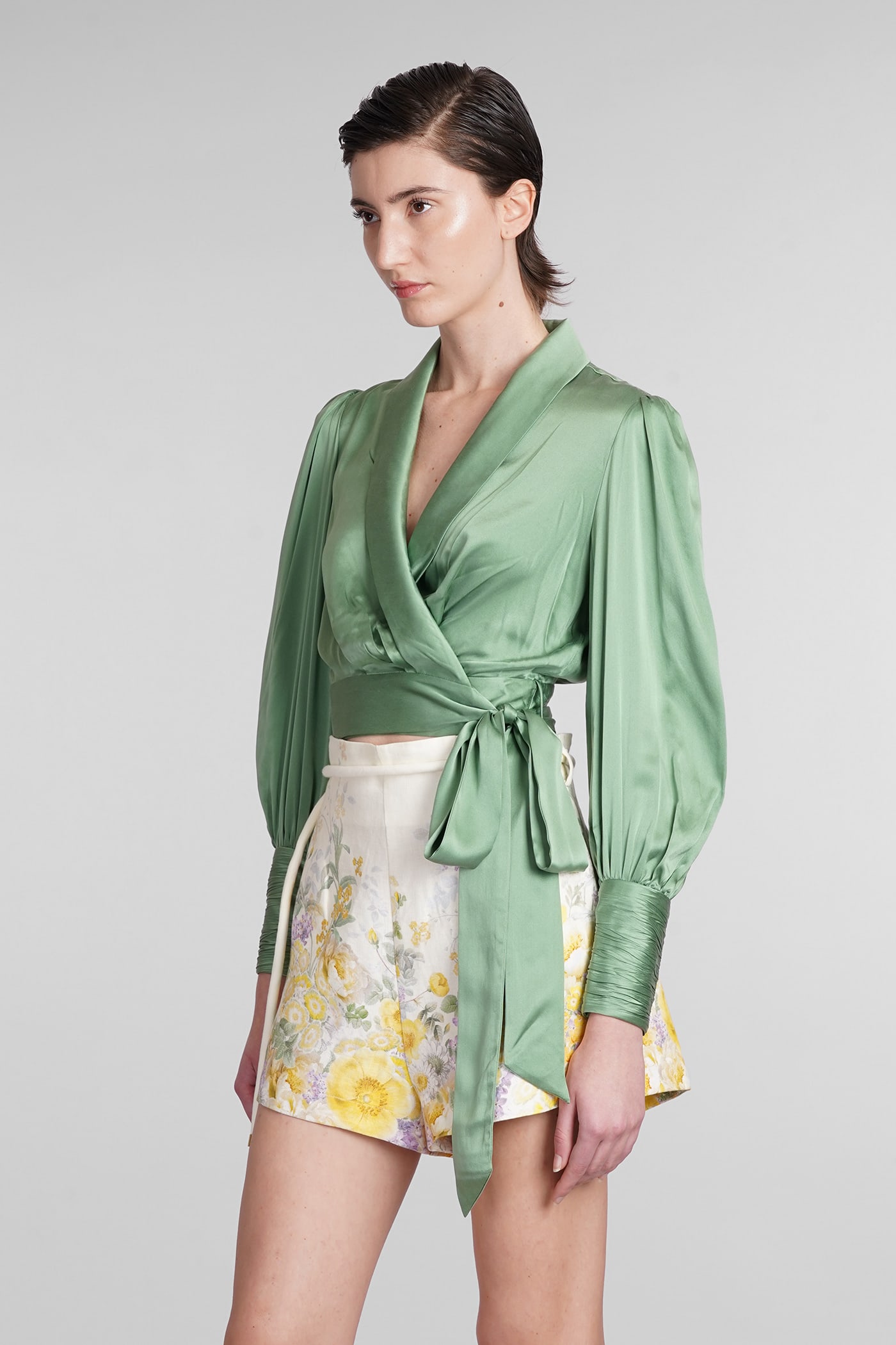 Silk cropped wrap top - Green