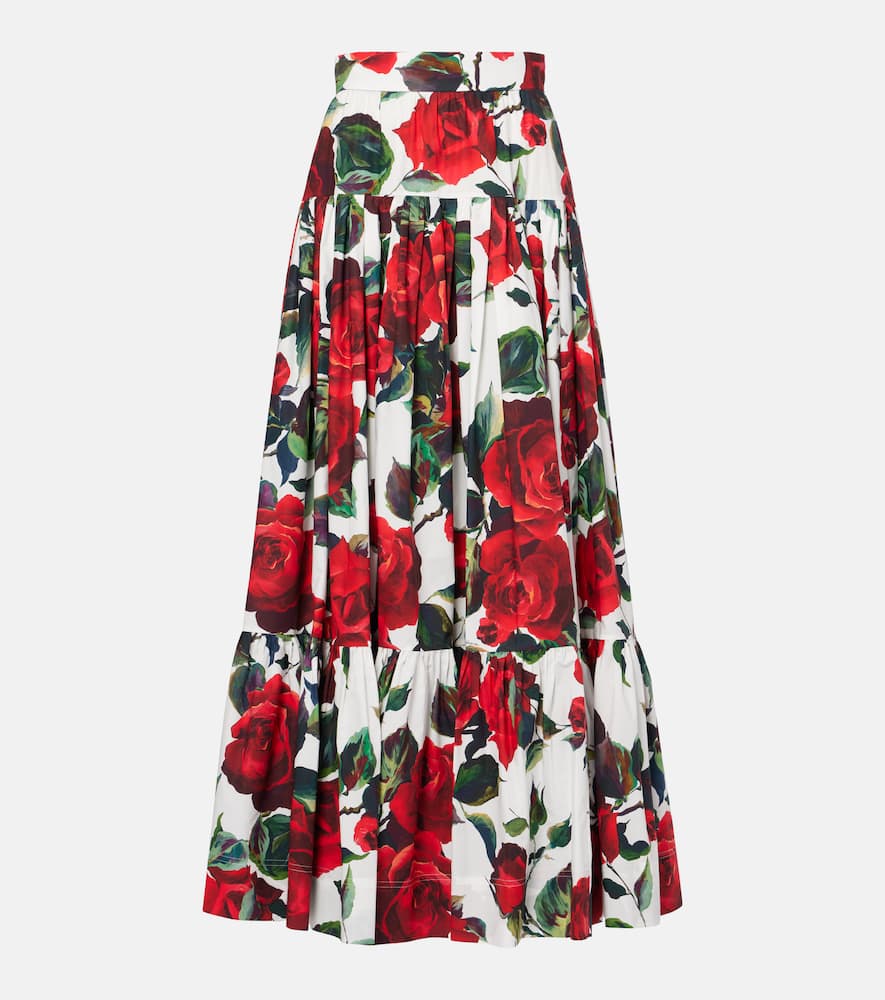 Floral tiered cotton maxi skirt