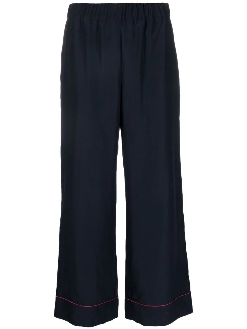 Navy Blue Straight-leg Cropped Trousers