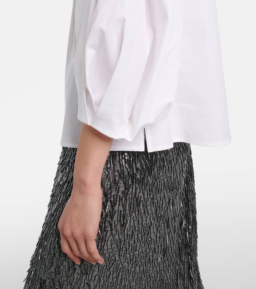 Floral-appliqué cotton-blend blouse
