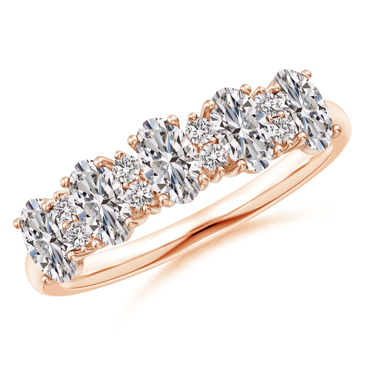 Angara 1.05 Carats Five Stone Oval Diamond Wedding Ring with Accents in 18K Rose Gold