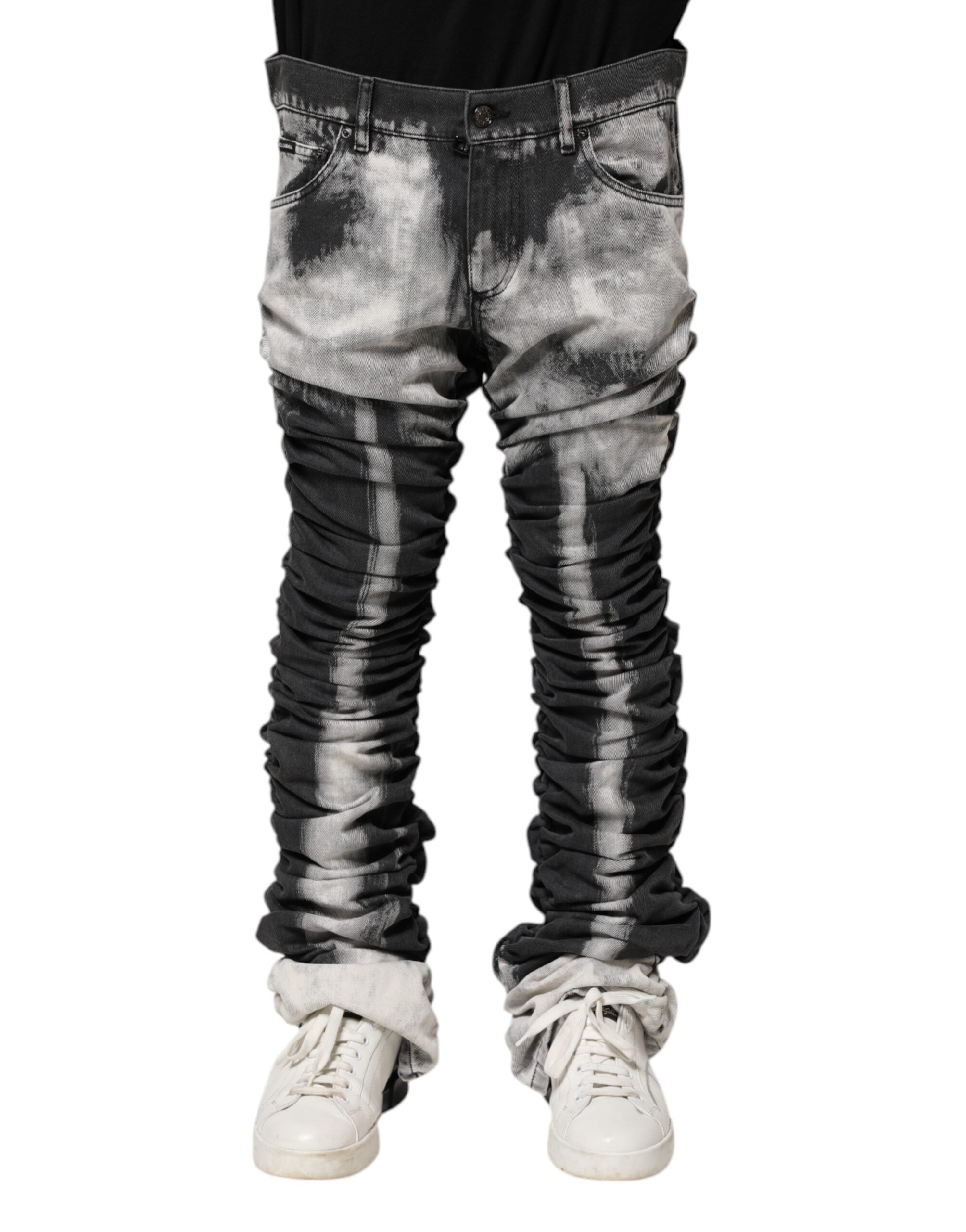Tie-Dye Straight Denim Jeans — Black