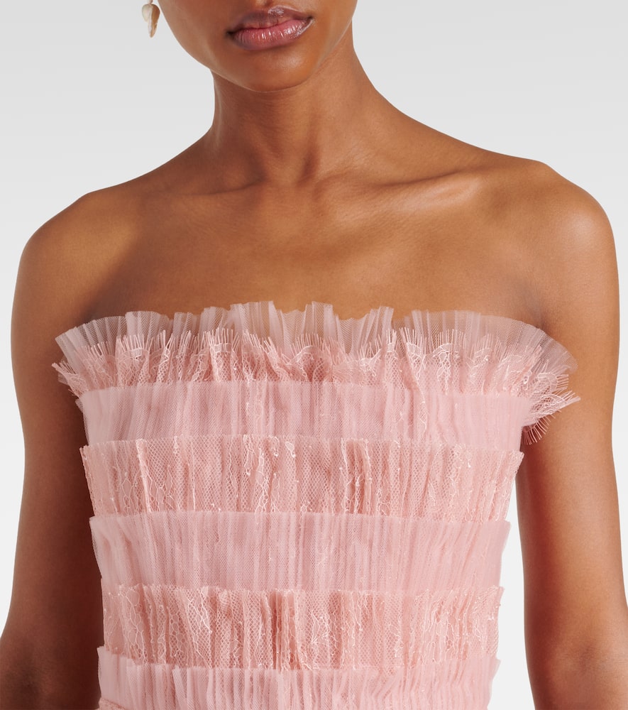 Trissa plissé tiered tulle and lace gown