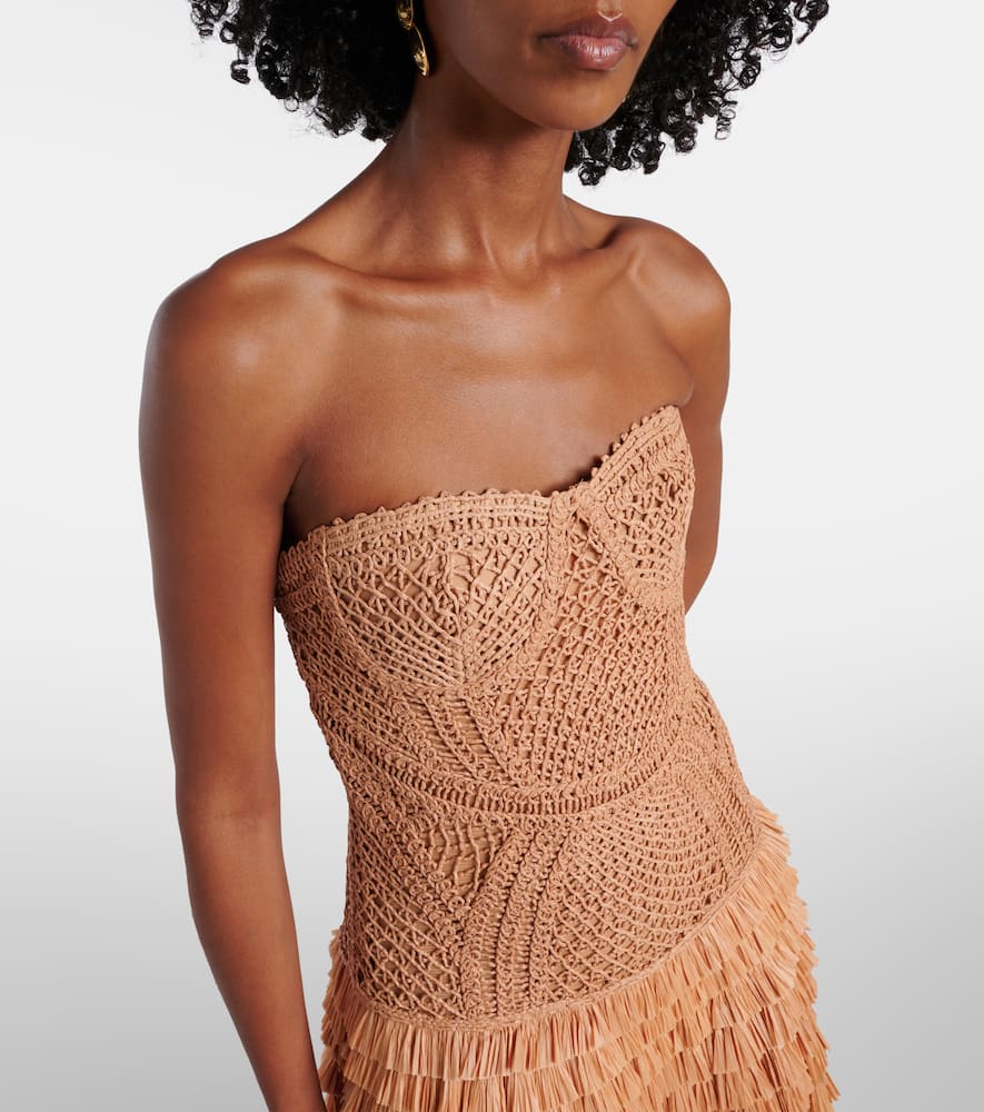 Santana raffia-blend bustier dress