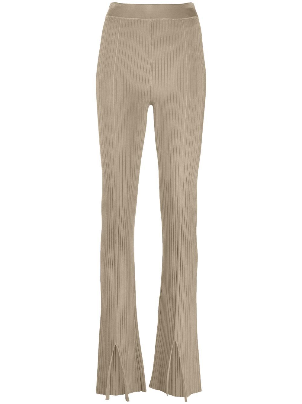 Slit-front ribbed slim trousers - Neutrals