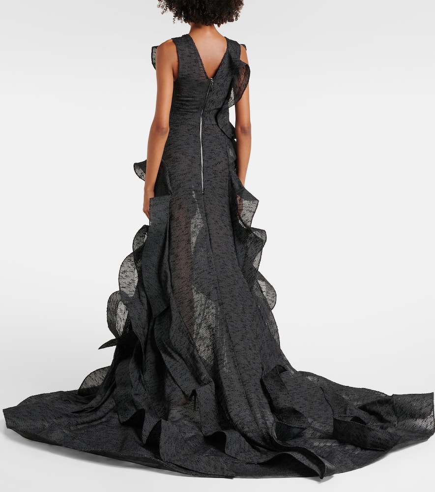 Spiral ruffled gown