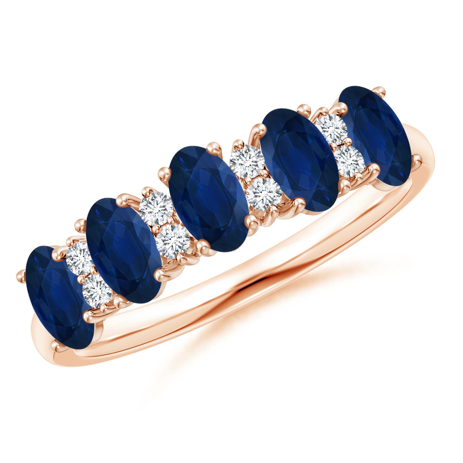 Angara 1.5 Carats Five Stone Blue Sapphire and Diamond Wedding Ring in 18K Rose Gold