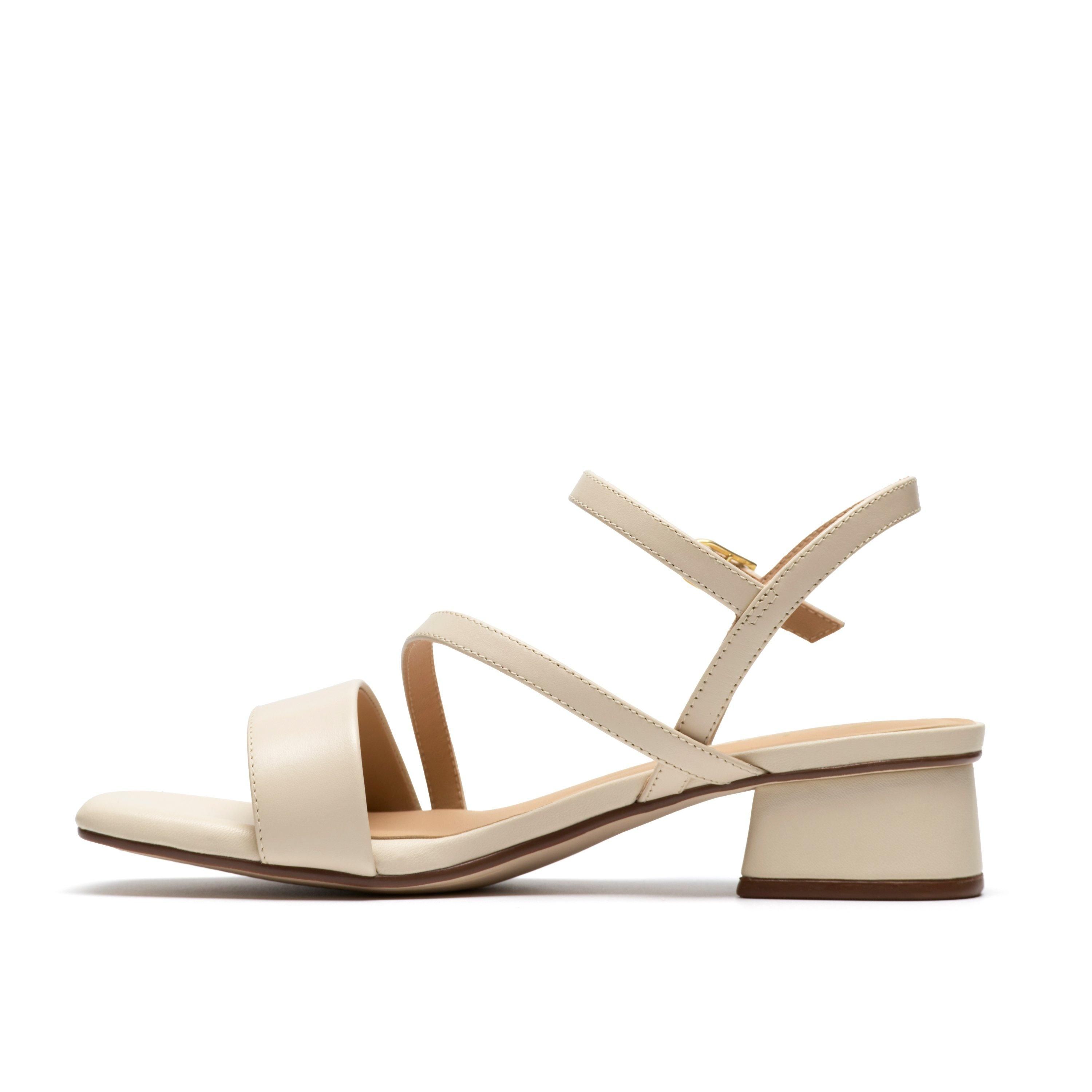 Clarks Women's Serina35 Strap Cream Leather Heeled Sandals | : 6/Standard Fit