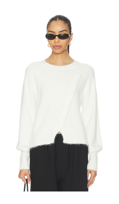 Bobi Diagonal Placket Sweater in White. S. Also in XS, M