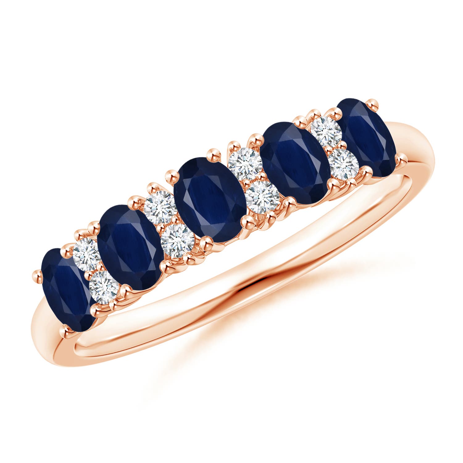 Angara 1.0 Carat Five Stone Blue Sapphire and Diamond Wedding Ring in 14K Rose Gold
