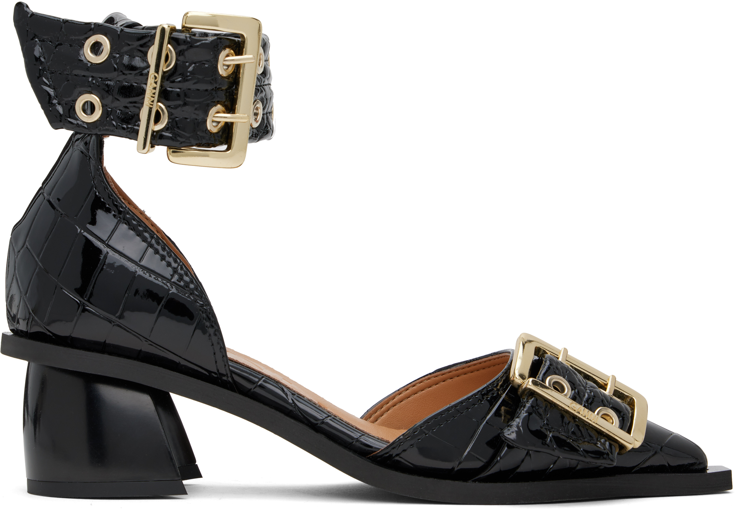 GANNI Black Feminine Buckle Open Cut Heels