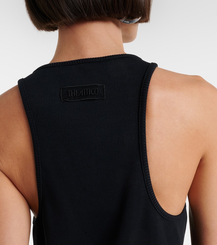 Ribbed-knit feather-trimmed cotton minidress