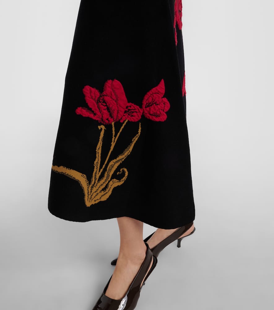 Floral jacquard midi skirt
