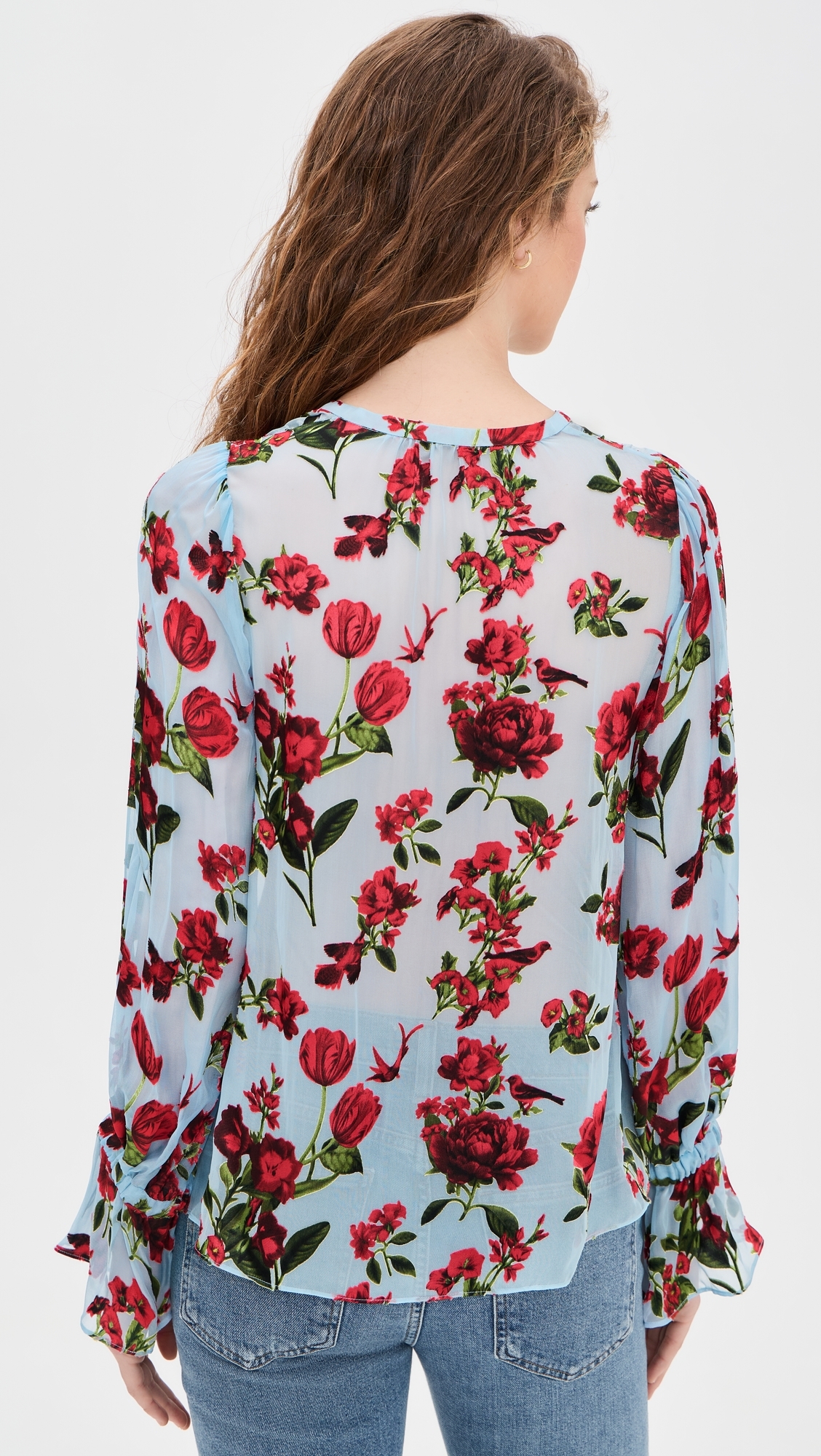 Moranne Blouson Ruffle Sleeve Top AMERICAN BEAUTY CAROLINA BLUE