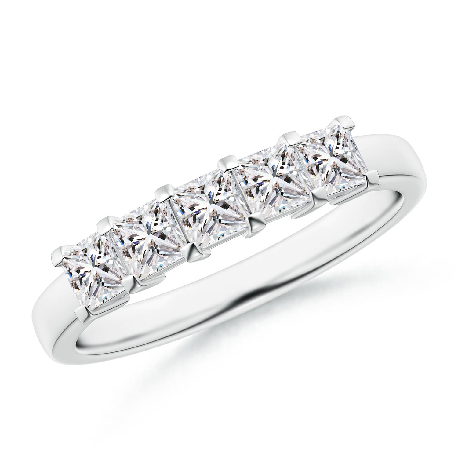 Angara 0.8 Carat Classic Five Stone Princess Diamond Wedding Ring for Her in Platinum