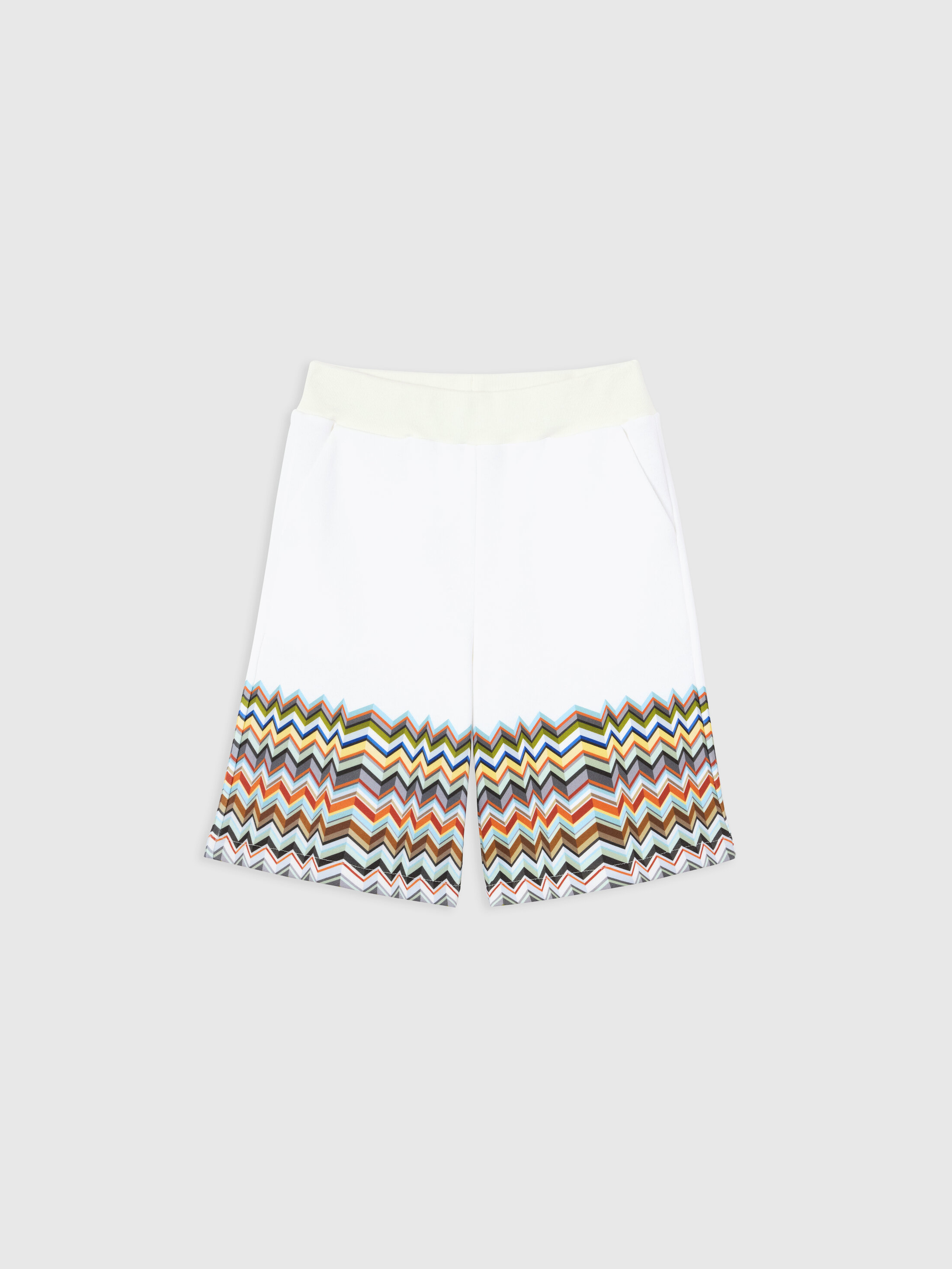 Missoni - Pure cotton shorts with zig zag detail, Boy, White & Multicoloured