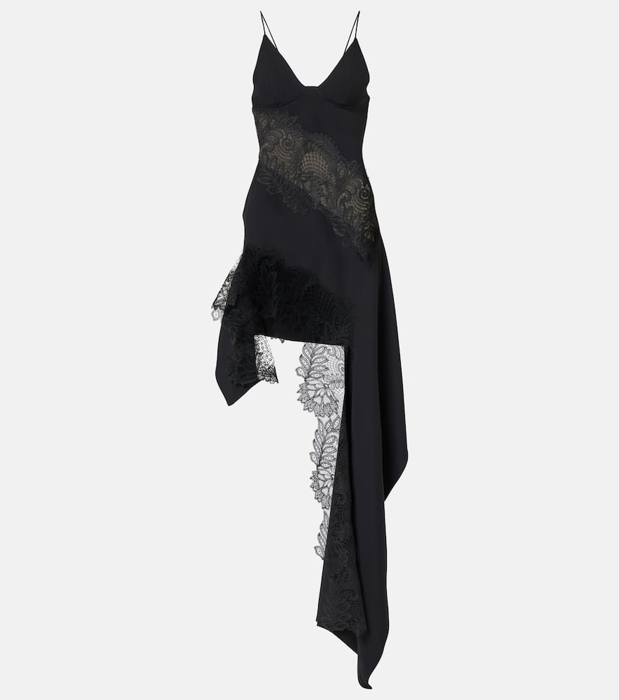 Asymmetric lace-trimmed minidress